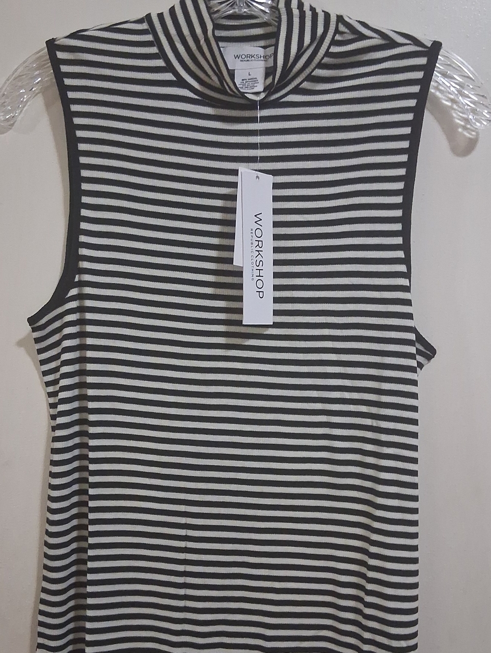 Nwt Workshop Republic Clothing Black and White Striped Sleeveless Mock Neck Tank - Picture 3 of 8